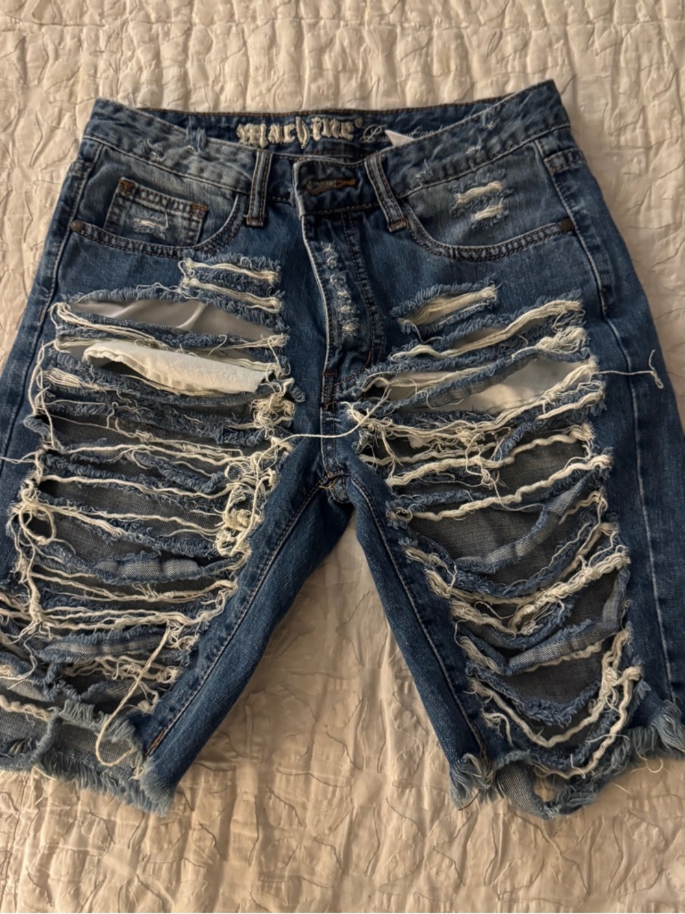 Distressed Dark Blue Men’s Denim Shorts